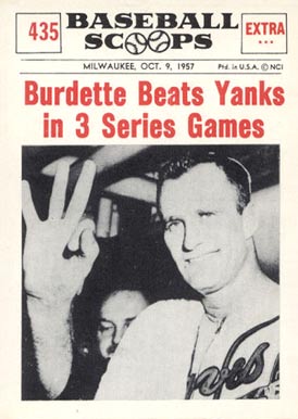 1961 Nu-Card Baseball Scoops Burdette Beats Yanks in 3 Series Games #435 Baseball Card