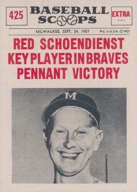 1961 Nu-Card Baseball Scoops Red Schoendienst Key Player in Victory #425 Baseball Card