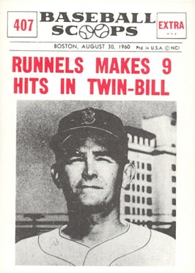 1961 Nu-Card Baseball Scoops Runnels Makes 6 Hits in Twin-Bill #407 Baseball Card