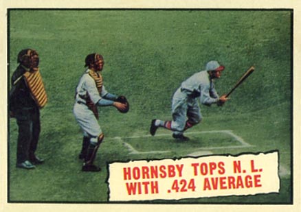 1961 Topps Hornsby Tops N.L. with .424 Average #404 Baseball Card