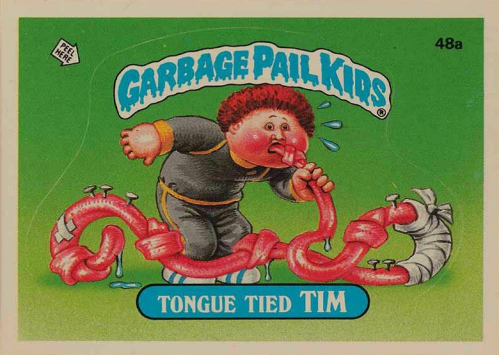 1985 Garbage Pail Kids Stickers Tongue Tied Tim #48a Non-Sports Card
