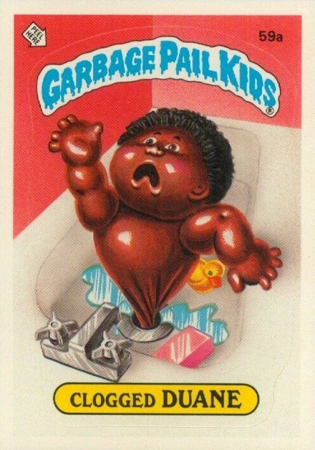 1985 Garbage Pail Kids Stickers Clogged Duane #59a Non-Sports Card