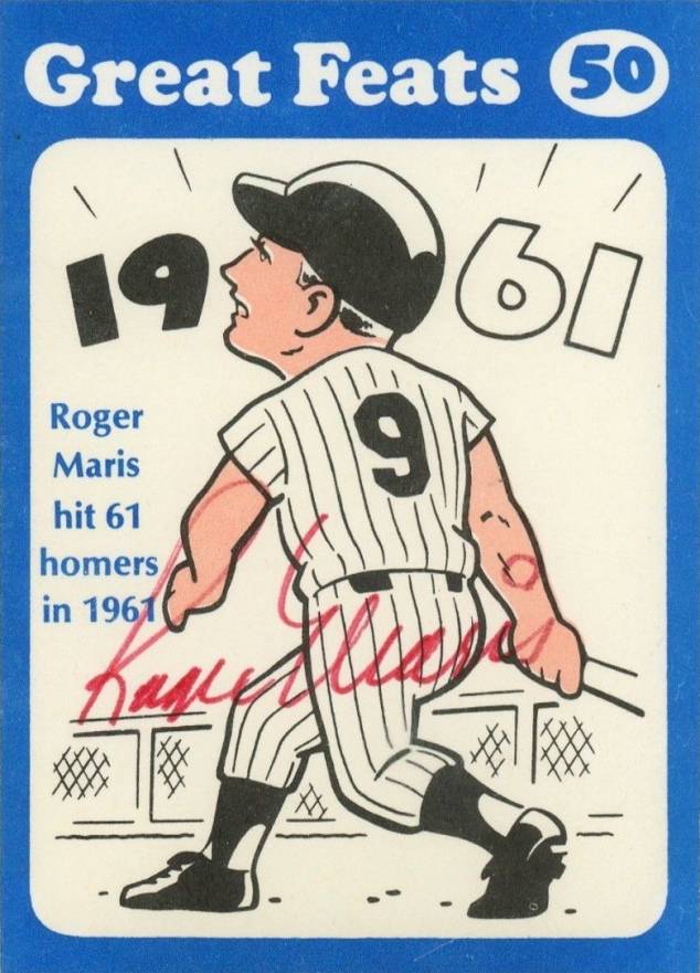 1972 Laughlin Great Feats Blue Border Roger Maris #50 Baseball Card