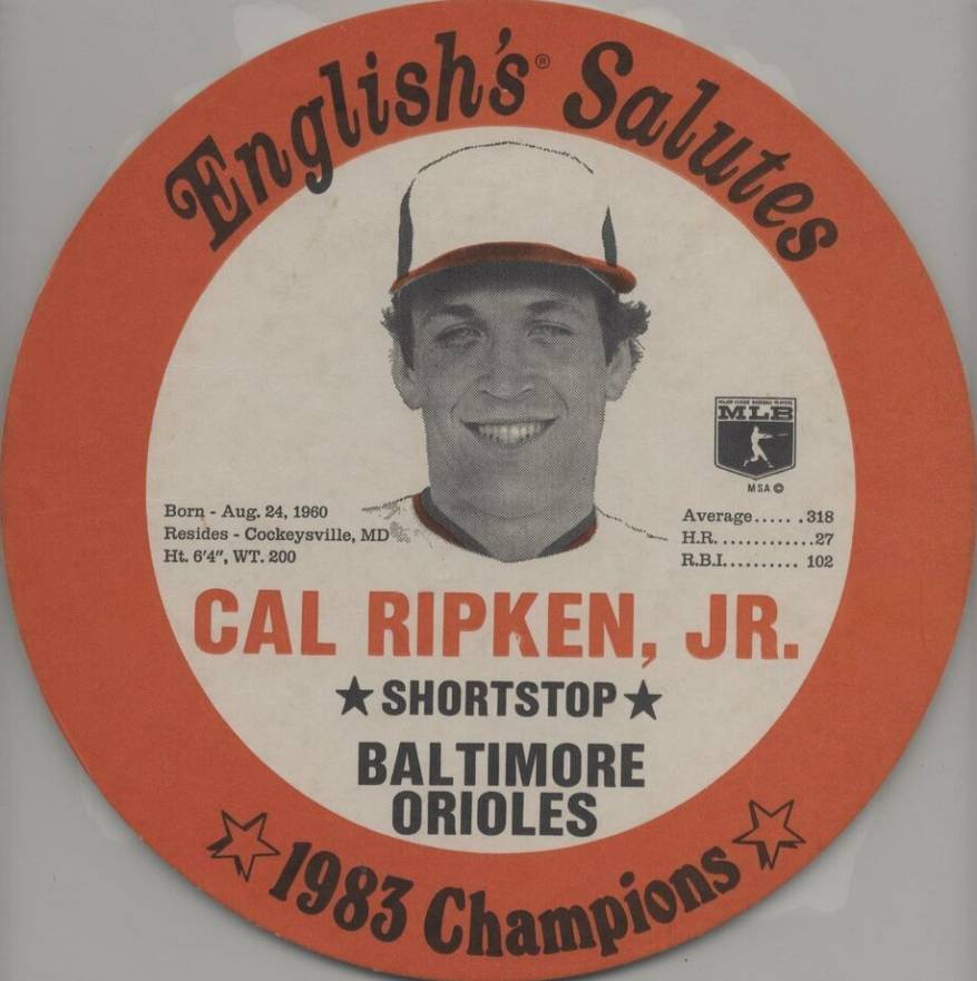1983 English's Chicken Baltimore Orioles Lids Cal Ripken Jr. # Baseball Card