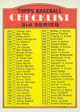 1972 Topps 3rd Series Checklist (264-394) #251b Baseball Card