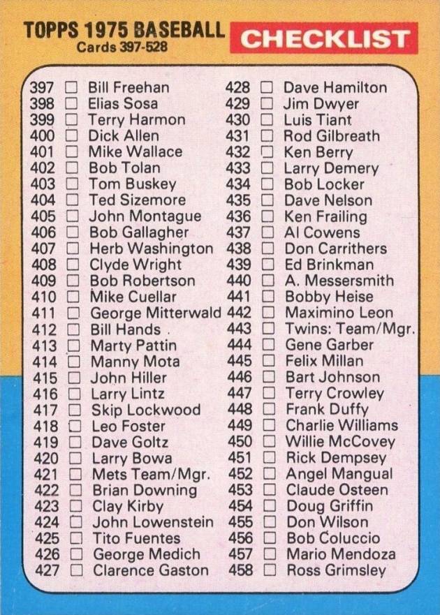 1975 Topps Checklist (397-528) #517 Baseball Card