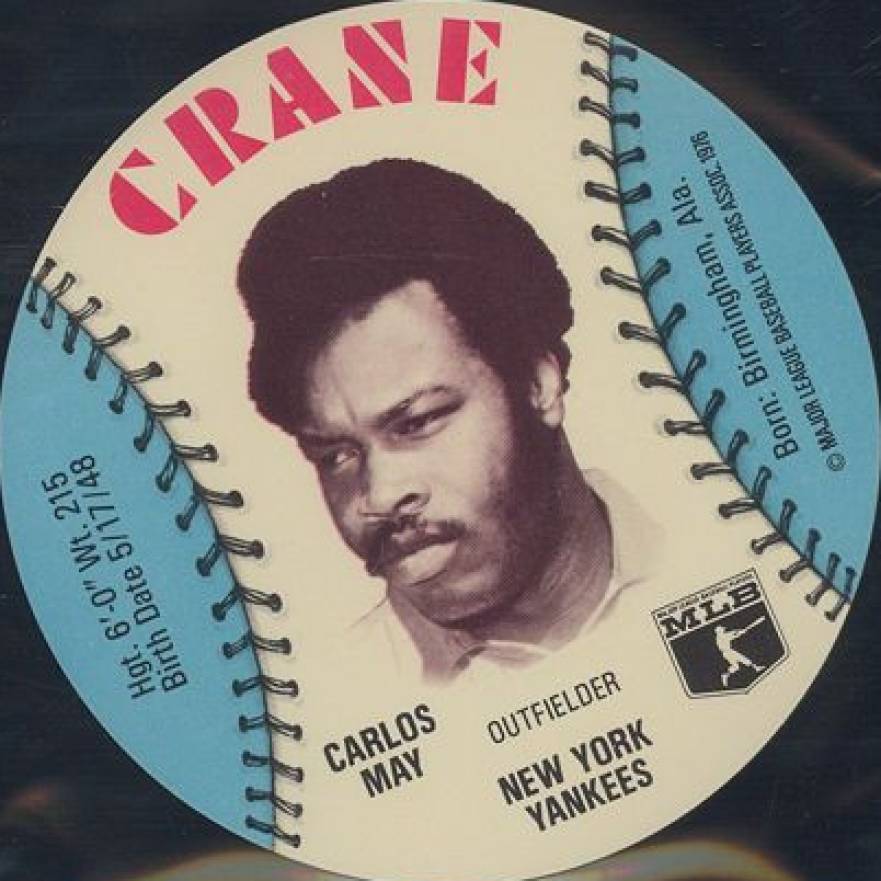 1976 Crane Potato Chips Discs Carlos May # Baseball Card