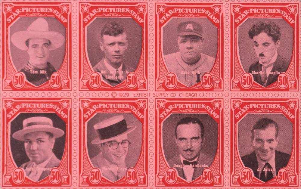 1929 Exhibits Star Picture Stamps  Ruth/Dempsey/Chaplin/Mix/Lindbergh/Lloyd # Baseball Card