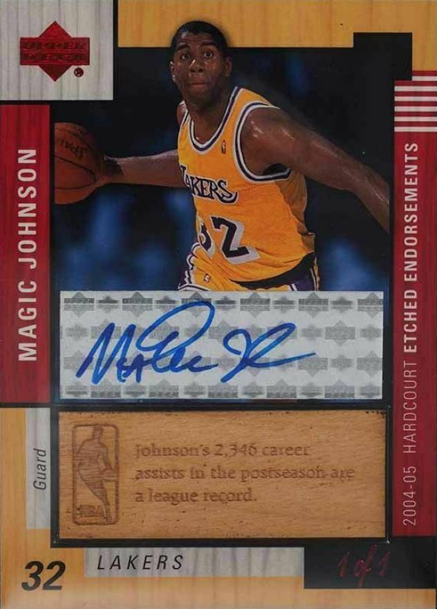 2004 Upper Deck Hardcourt Etched Endorsements Magic Johnson #EN-MA Basketball Card