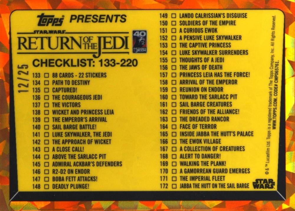 2023 Topps Chrome Sapphire Star Wars Return of the Jedi Checklist #220 Non-Sports Card
