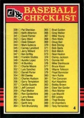 1985 Donruss Checklist (339-442) # Baseball Card