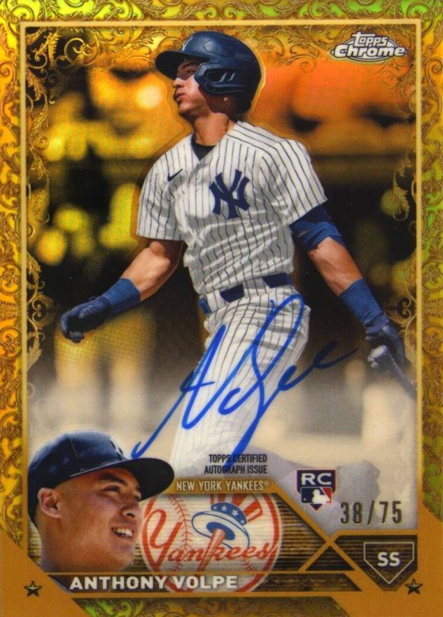 2023 Topps Gilded Collection Topps Chrome Gold Etch Autographs Anthony Volpe #CGAAV Baseball Card