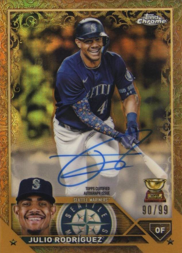2023 Topps Gilded Collection Topps Chrome Gold Etch Autographs Julio Rodriguez #CGAJR Baseball Card