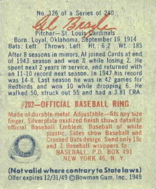 1949 Bowman Al Brazle #126s Baseball Card