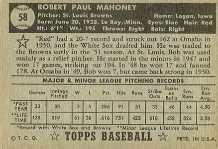 1952 Topps Bob Mahoney #58b Baseball Card