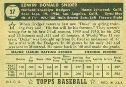1952 Topps Duke Snider #37b Baseball Card