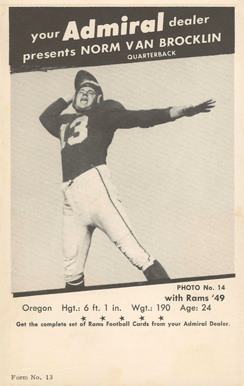 1950 Rams Admiral Norm Van Brocklin #14 Football Card