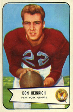 1954 Bowman Don Heinrich #92 Football Card