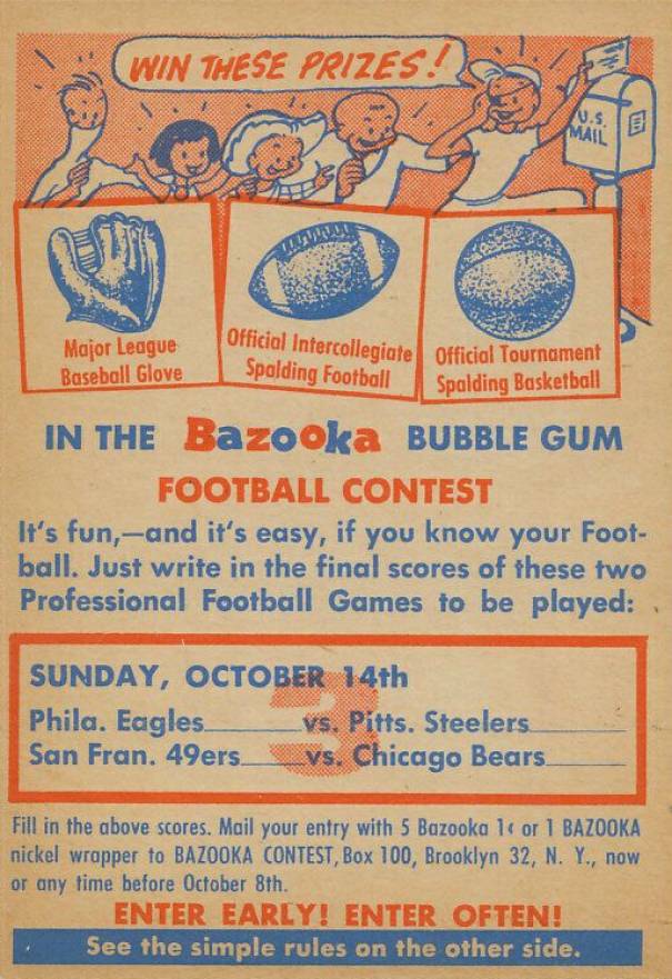 1956 Topps Contest Card,Oct 14 # Football Card