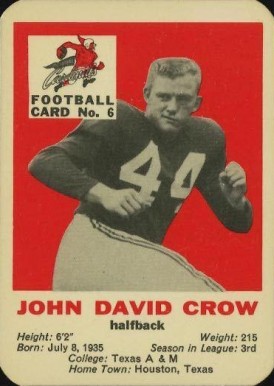 1960 Mayrose Cardinals John David Crow #6 Football Card
