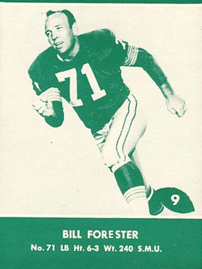 1961 Lake to Lake Packers Bill Forester #9 Football Card