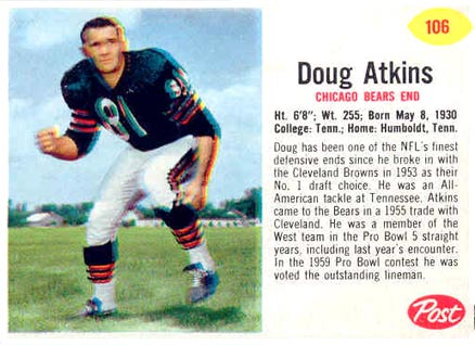 1962 Post Cereal Doug Atkins #106 Football Card