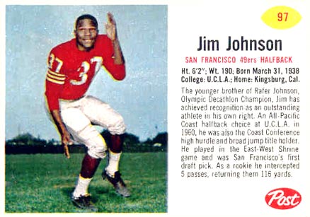 1962 Post Cereal Jim Johnson #97 Football Card