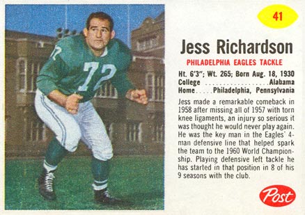 1962 Post Cereal Jesse Richardson #41 Football Card