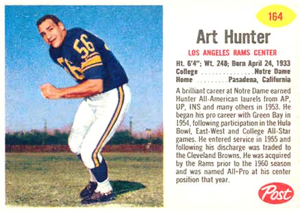 1962 Post Cereal Art Hunter #164 Football Card
