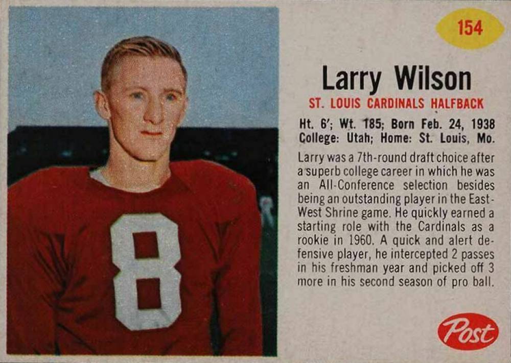 1962 Post Cereal Larry Wilson #154 Football Card