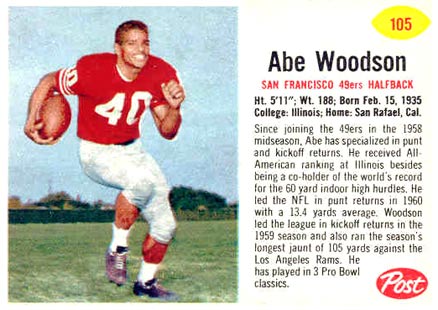 1962 Post Cereal Abe Woodson #105 Football Card