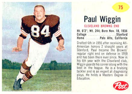 1962 Post Cereal Paul Wiggin #75 Football Card