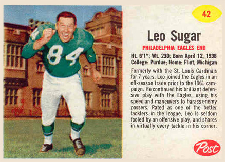 1962 Post Cereal Leo Sugar #42 Football Card