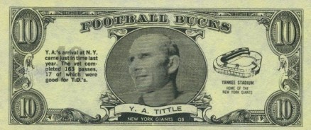 1962 Topps Bucks Y.A. Tittle #11 Football Card
