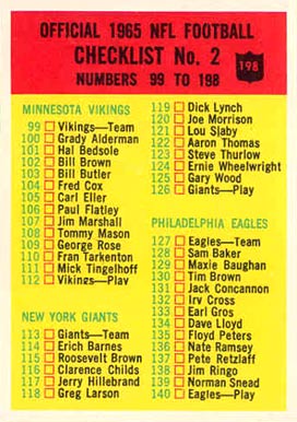 1965 Philadelphia Checklist 2 #198 Football Card