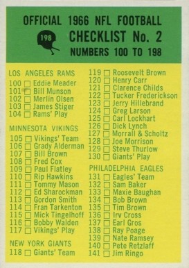 1966 Philadelphia Checklist 2 #198 Football Card