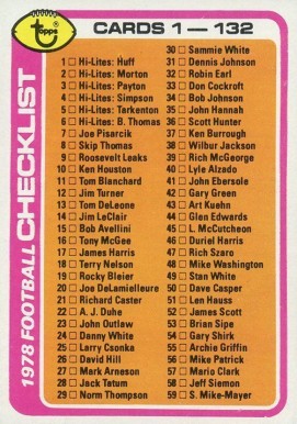 1978 Topps Checklist #107 Football Card