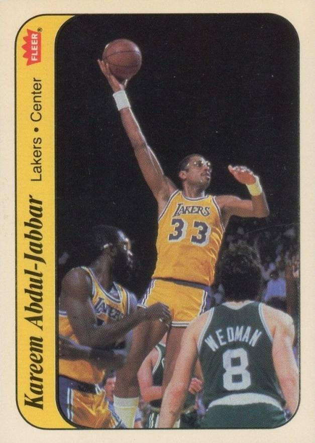 1986 Fleer Sticker Kareem Abdul-Jabbar #1 Basketball Card