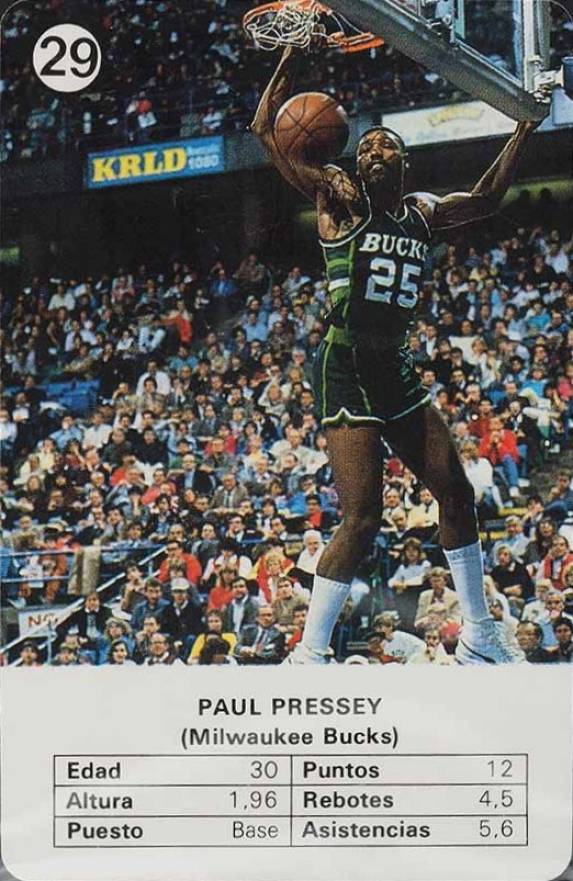 1988 Fournier Estrellas Paul Pressey #29 Basketball Card