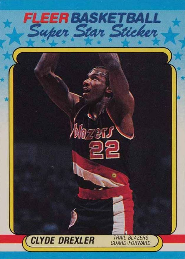1988 Fleer Sticker Clyde Drexler #3 Basketball Card