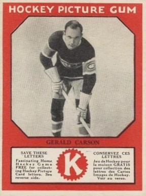 1933 Canadian Gum Gerald Carson # Hockey Card