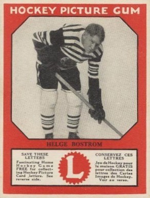 1933 Canadian Gum Helge Bostrom # Hockey Card