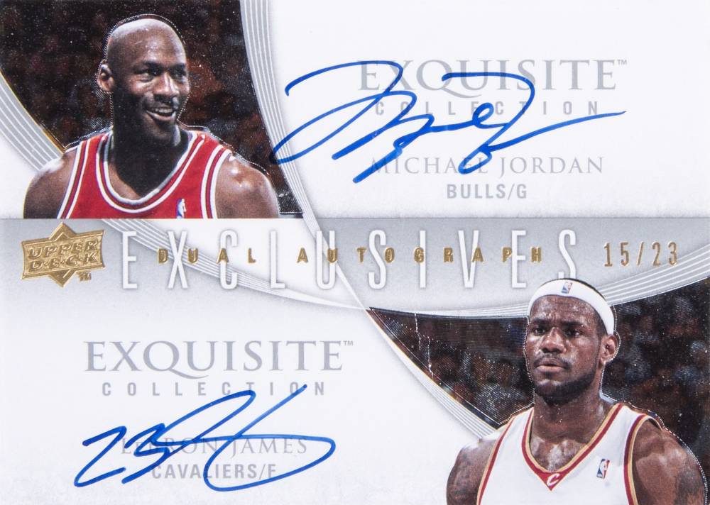 2007 Upper Deck Exquisite Collection Exclusives Autographs Dual LeBron James/Michael Jordan #MJLB Basketball Card