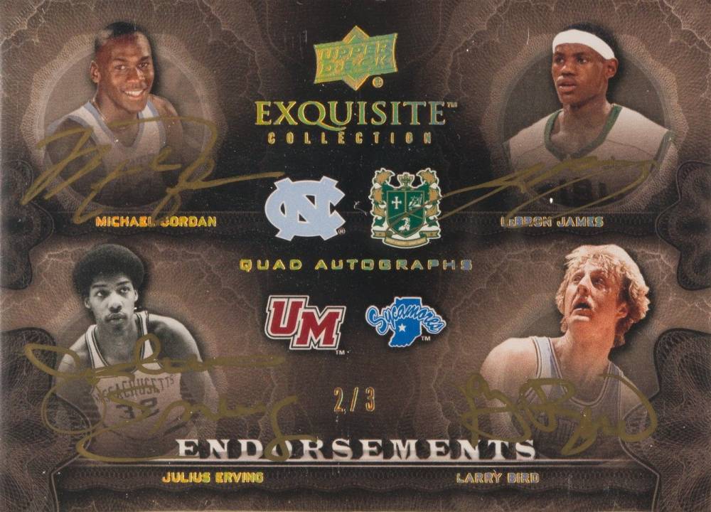 2011 Upper Deck Exquisite Collection Endorsements Quad Autographs Michael Jordan/LeBron James/Julius Erving/Larry Bird #JJEB Basketball Card