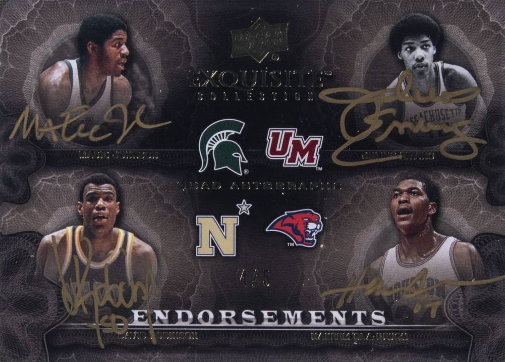 2011 Upper Deck Exquisite Collection Endorsements Quad Autographs Johnson/Erving/Robinson/Olajuwon #JERO Basketball Card