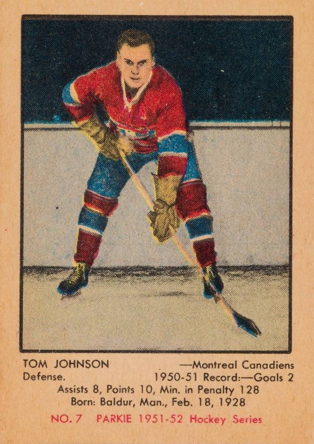 1951 Parkhurst Tom Johnson #7 Hockey Card