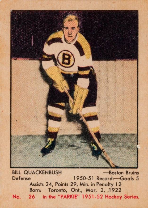1951 Parkhurst Bill Quackenbush #26 Hockey Card