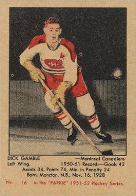 1951 Parkhurst Dick Gamble #16 Hockey Card