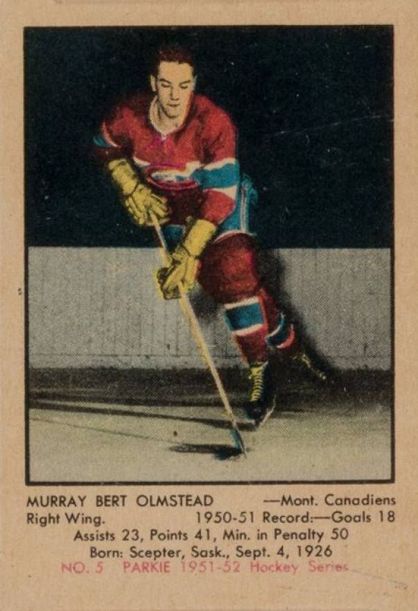 1951 Parkhurst Bert Olmstead #5 Hockey Card