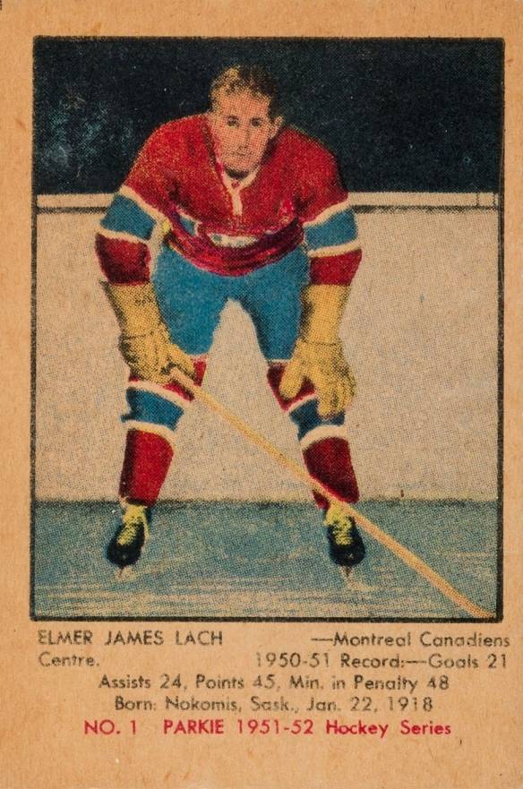 1951 Parkhurst Elmer Lach #1 Hockey Card